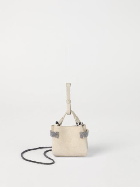 Brunello Cucinelli Essence precious micro top-handle bag in suede with  precious chain