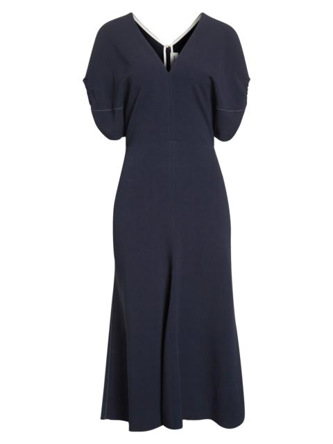 Victoria Beckham Victoria Beckham Blouson Detail Stretch Crepe Midi Dress in Navy at Nordstrom