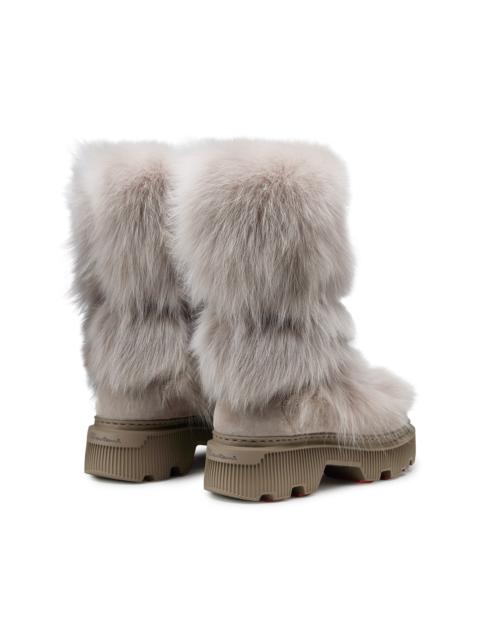 Santoni Women's natural leather and fox ankle boot