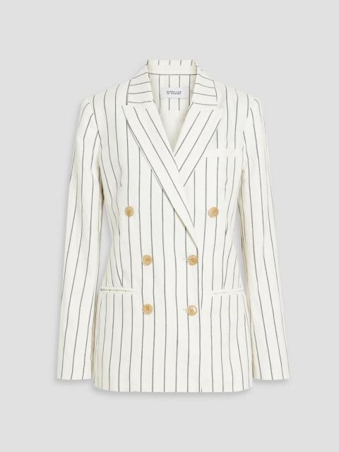 DEREK LAM 10 CROSBY Walter double-breasted pinstriped linen and cotton-blend blazer