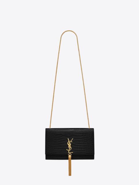 SAINT LAURENT KATE MEDIUM TASSEL IN CROCODILE-EMBOSSED LEATHER