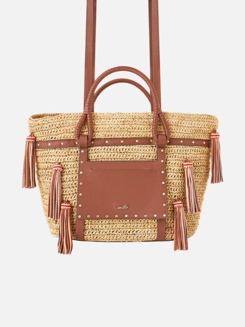 CAMILLA RAFFIA TOTE WITH TASSELS