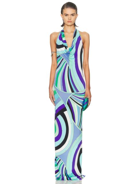 PUCCI Cowl Neck Maxi Dress in Verde/lilla