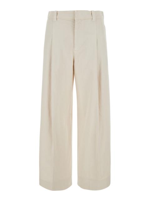 Brunello Cucinelli Brunello Cucinelli Women Beige Pants With Front Pleats And Monile At The Back In Cotton Blend For Wo