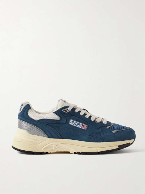 Hyperway Leather-Trimmed Suede and Mesh Sneakers
