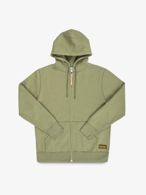 Iron Heart 14OZ ULTRA HEAVYWEIGHT LOOPWHEEL COTTON ZIP UP HOODIE - OLIVE