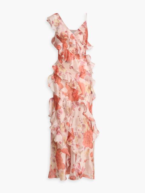 Other Designers Ruffled floral-print satin maxi dress