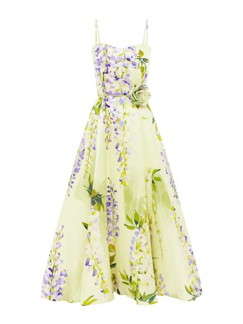LEO LIN Mariela Embellished Silk-Cotton Midi Dress yellow