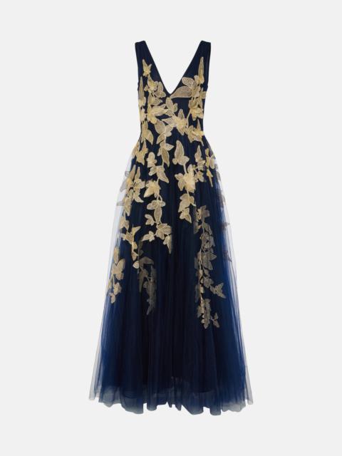 COSTARELLOS Arcangela appliqué tulle gown