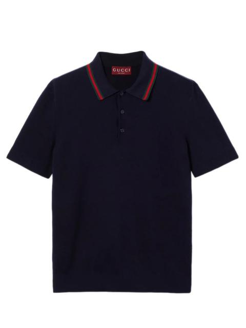 GUCCI SILK COTTON POLO SHIRT WITH WEB