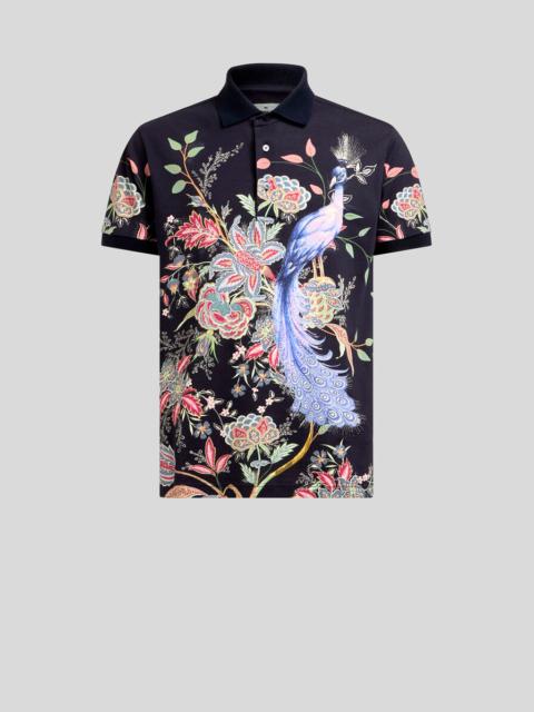 Etro COTTON POLO SHIRT WITH FLOWERS AND PEACOCK