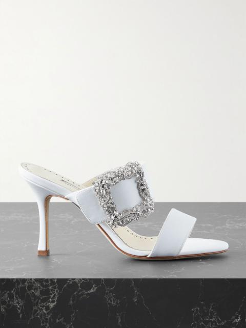 Manolo Blahnik Gable 90 buckled crepe de chine mules White