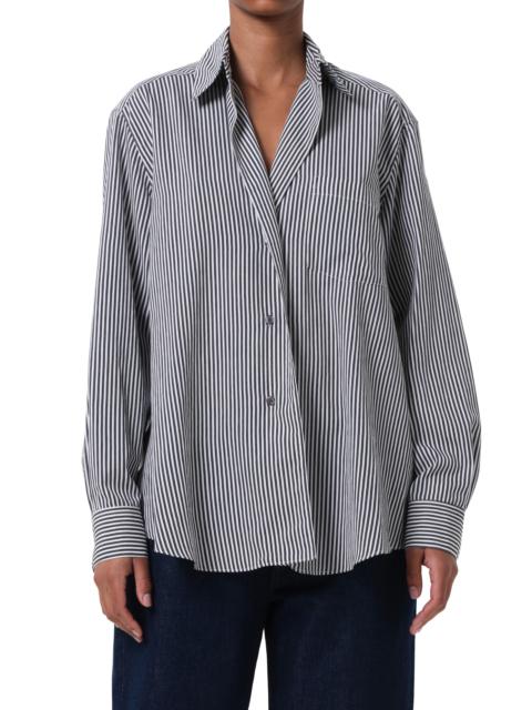 AGOLDE AGOLDE Aris Stripe Button-Up Shirt in Solene Stripe Black And White at Nordstrom