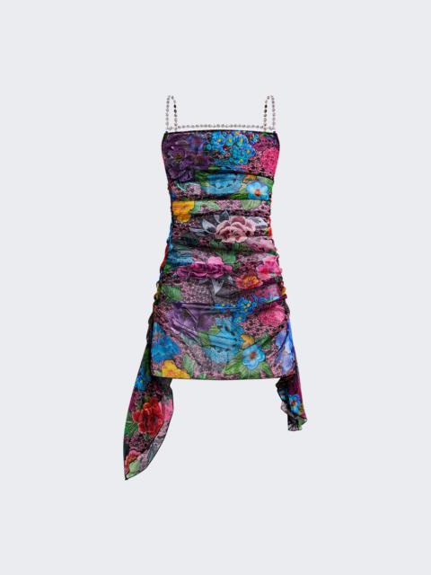 AREA Crystal Embellished Tulle Mini Dress Floral Print