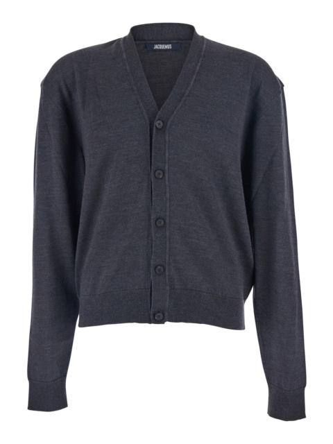 JACQUEMUS Jacquemus Men Grey V-Neck Cardigan With Logo On The Back In Cotton Man