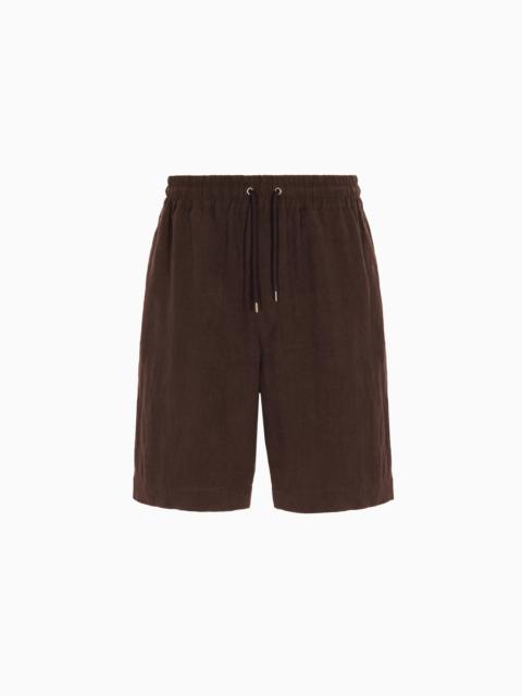 GIORGIO ARMANI Pure linen canvas flat-front Bermuda shorts