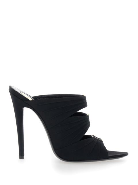 SAINT LAURENT Saint Laurent Women 'Emilie' Black Heeled Sandals With Cassandre Plate On The Front In Leather Woman