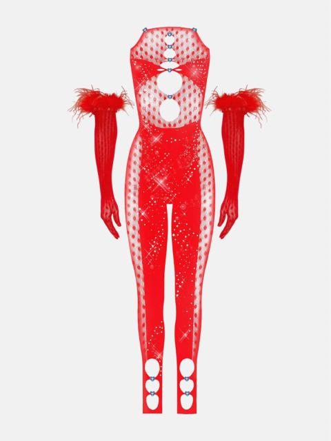 POSTER GIRL RHINESTONED JANICE JUMPSUIT X GLOVES HEARTBREAKER