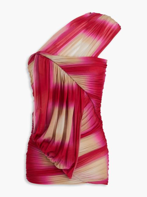 Rick Owens One-shoulder ruched printed cupro-blend jersey top
