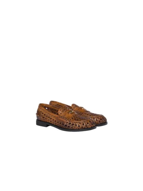 Miu Miu MIU MIU $1820 Cognac Woven Leather Loafers New (Women's size