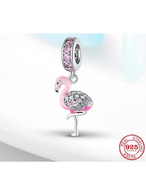 Other Designers Real 925 Sterling Silver Pink Flamingo Bracelet DIY Crystal Charms Beads Jewelry