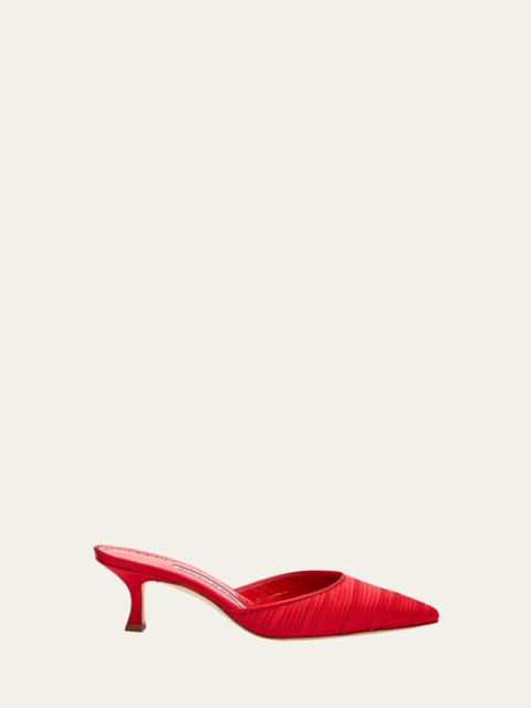 Manolo Blahnik Carolyne Pleated Satin Mule Pumps