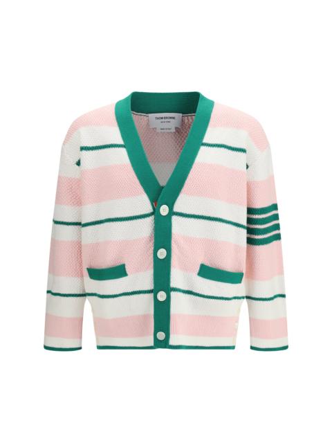 Thom Browne Thom Browne Classic Stripe Seed Stitch V Neck Cardigan Light Pink
