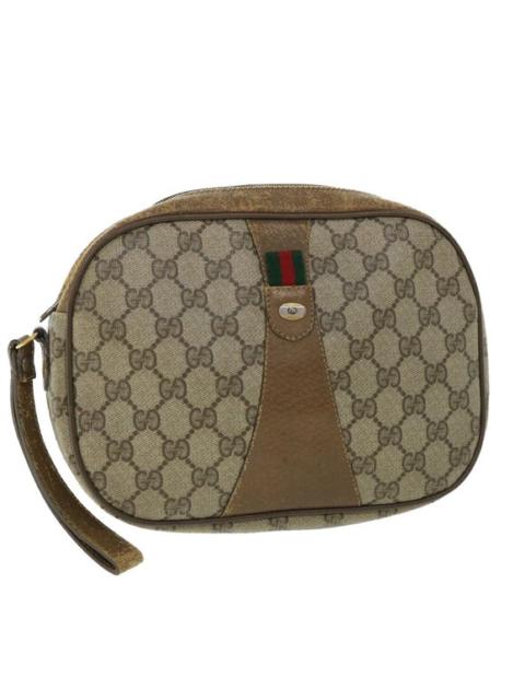 GUCCI GG Canvas Web Sherry Line Clutch Bag  Leather Beige Green