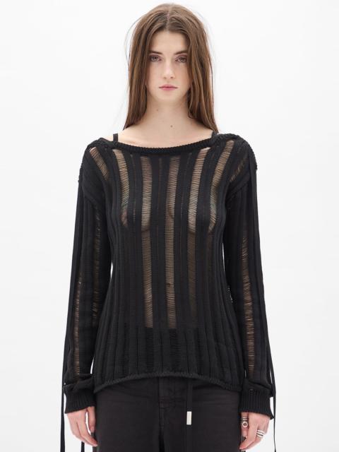 Ann Demeulemeester Gala Ladder Stitch Cropped Sweather With Laces