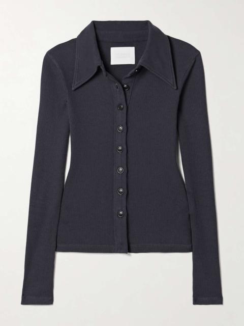 Gila ribbed stretch organic cotton and Lyocell-blend jersey polo top Black