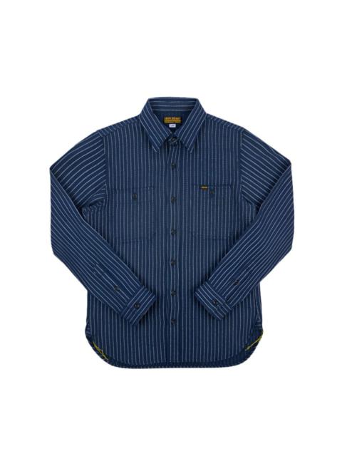 Iron Heart IHSH-402-NAV 12oz Ultra Heavy Flannel Chalk Stripe Work Shirt Navy