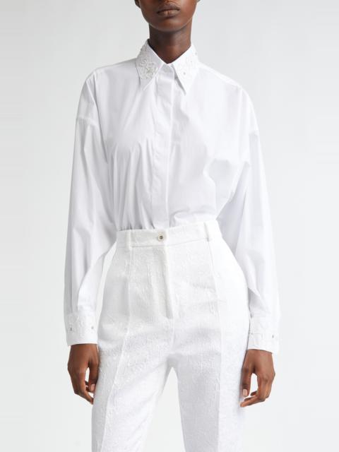 Dolce & Gabbana Dolce&Gabbana Embroidered Trim Long Sleeve Cotton Poplin Button-Up Shirt in W0800 Bianco Ottico at N