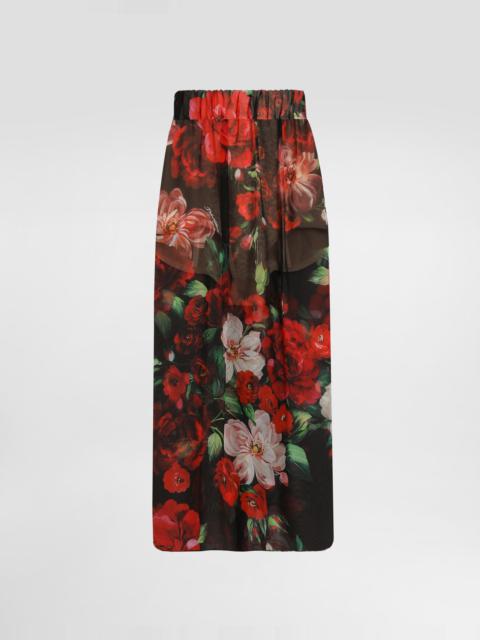 Dolce & Gabbana Rose-print chiffon calf-length skirt