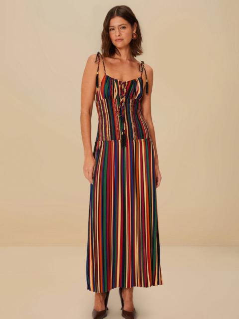 FARM RIO Multicolor Pipa Stripes Midi Dress