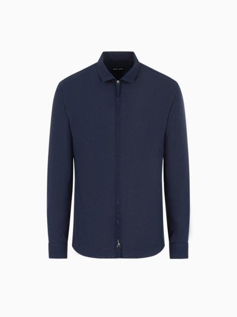 GIORGIO ARMANI Slim-fit cotton seersucker shirt with zip