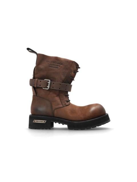 BALENCIAGA BALENCIAGA $1850 Venom Brown Grained Calfskin Lace Up Boots