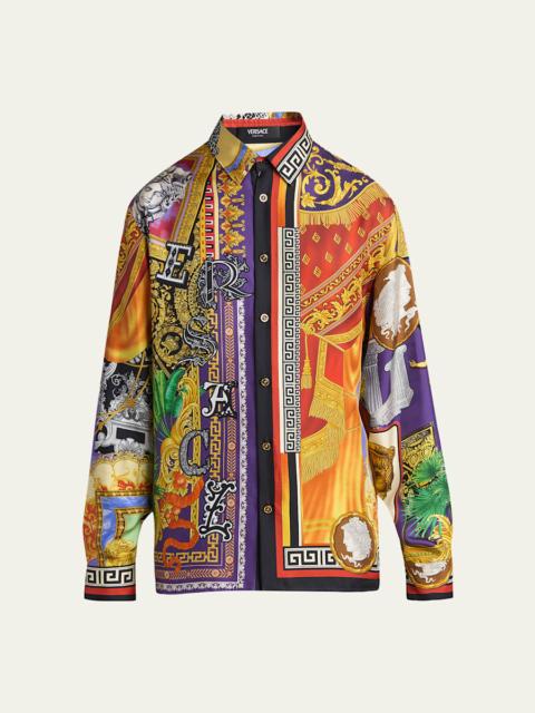 VERSACE Men's Patchwork Silk Twill Button-Down Shirt