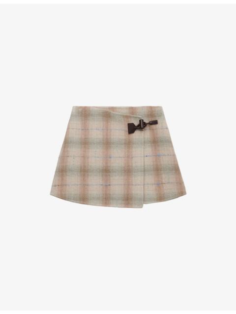 Loewe Checked Wrap-Over Wool-Cashmere Blend Mini Skirt
