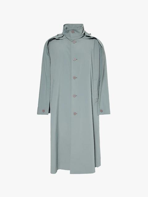 Wing stand-collar long shell coat