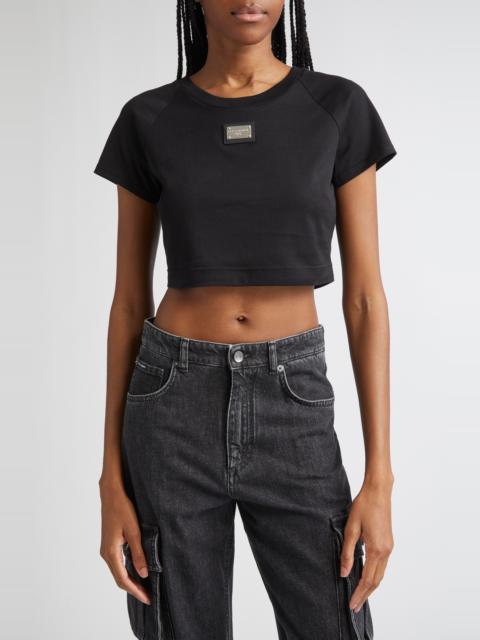 Dolce & Gabbana Dolce&Gabbana Logo Plate Crop Top in N0000 Black at Nordstrom