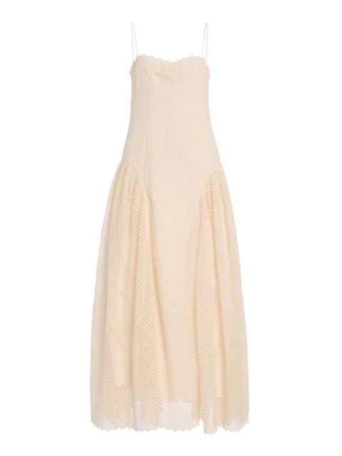 ULLA JOHNSON Isotta Lace Cotton Midi Dress white