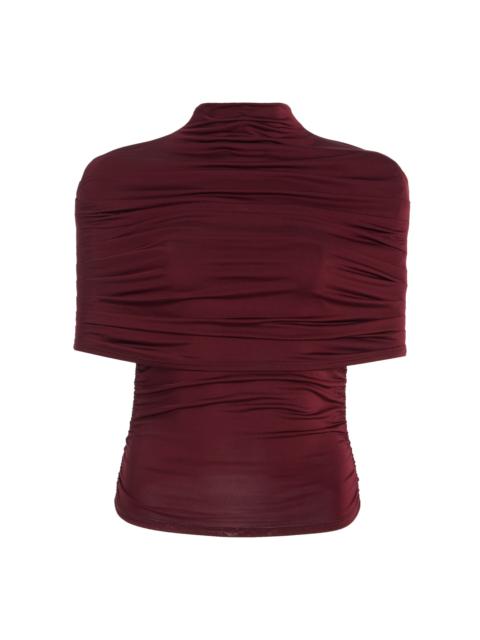 LAPOINTE Ruched Jersey Mock-Neck Top burgundy