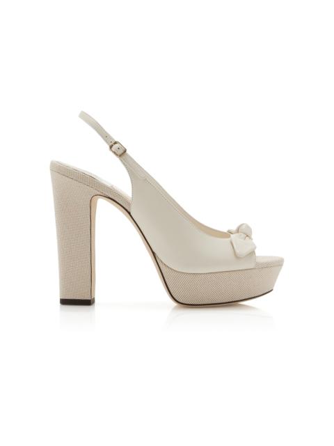 JIMMY CHOO Ziva Leather Platform Slingback Sandals white
