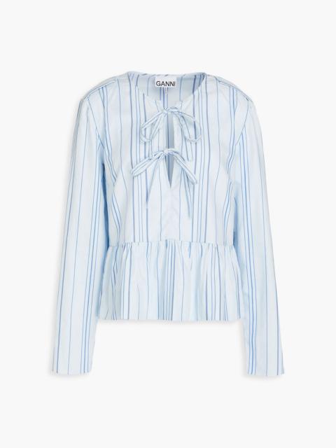 GANNI Tie-front striped cotton-jacquard top