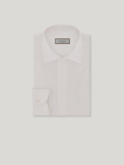 Canali WHITE FORMAL COTTON SLIM-FIT SHIRT WITH JACQUARD PLASTRON