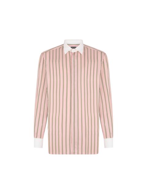 TOM FORD OXFORD STRIPE SILK JACQUARD CONTRAST FLUID FIT SHIRT