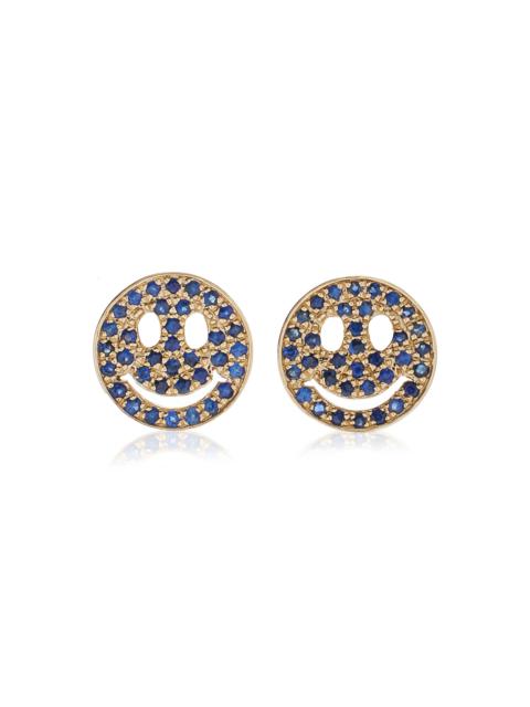 SYDNEY EVAN Happy Face 14K Yellow Gold Sapphire Earrings blue