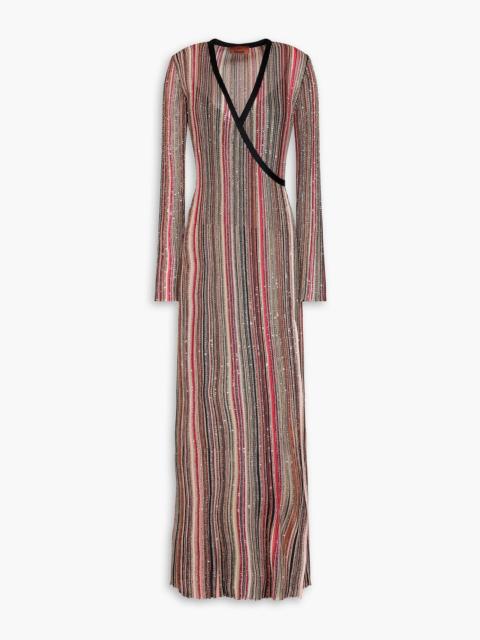 Missoni Embellished striped ribbed-knit maxi wrap dress