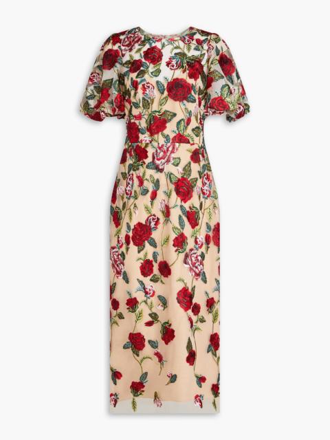 Other Designers Embroidered tulle midi dress