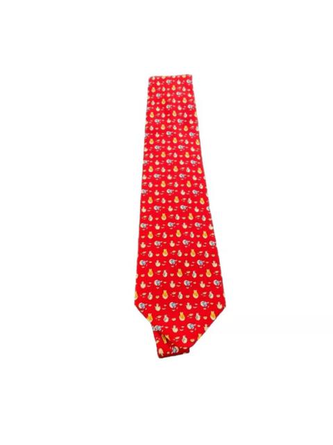 FERRAGAMO Vintage Ferragamo Red Tie Baby Birds Animals 100% Silk Veterinarian Gift Italy